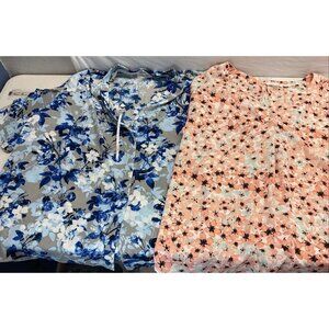 2 Calvin Klein size 3X blouse lot Short sleeve Flowy Floral Blue Pink Career‎